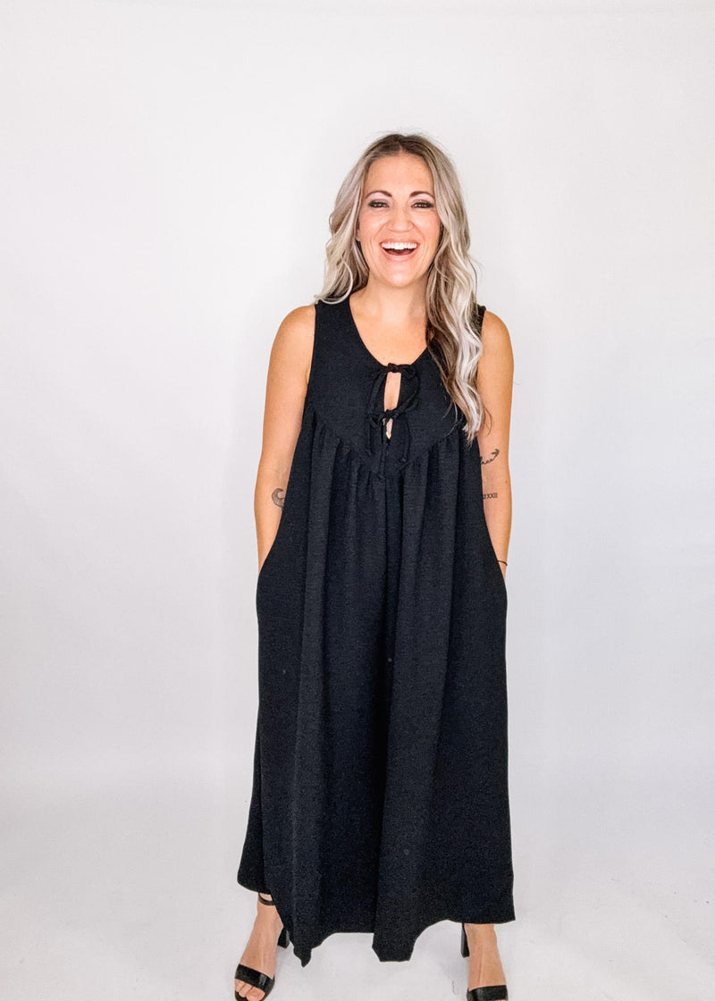 Black Wide Leg Jumpsuit with Ribbon Detail
