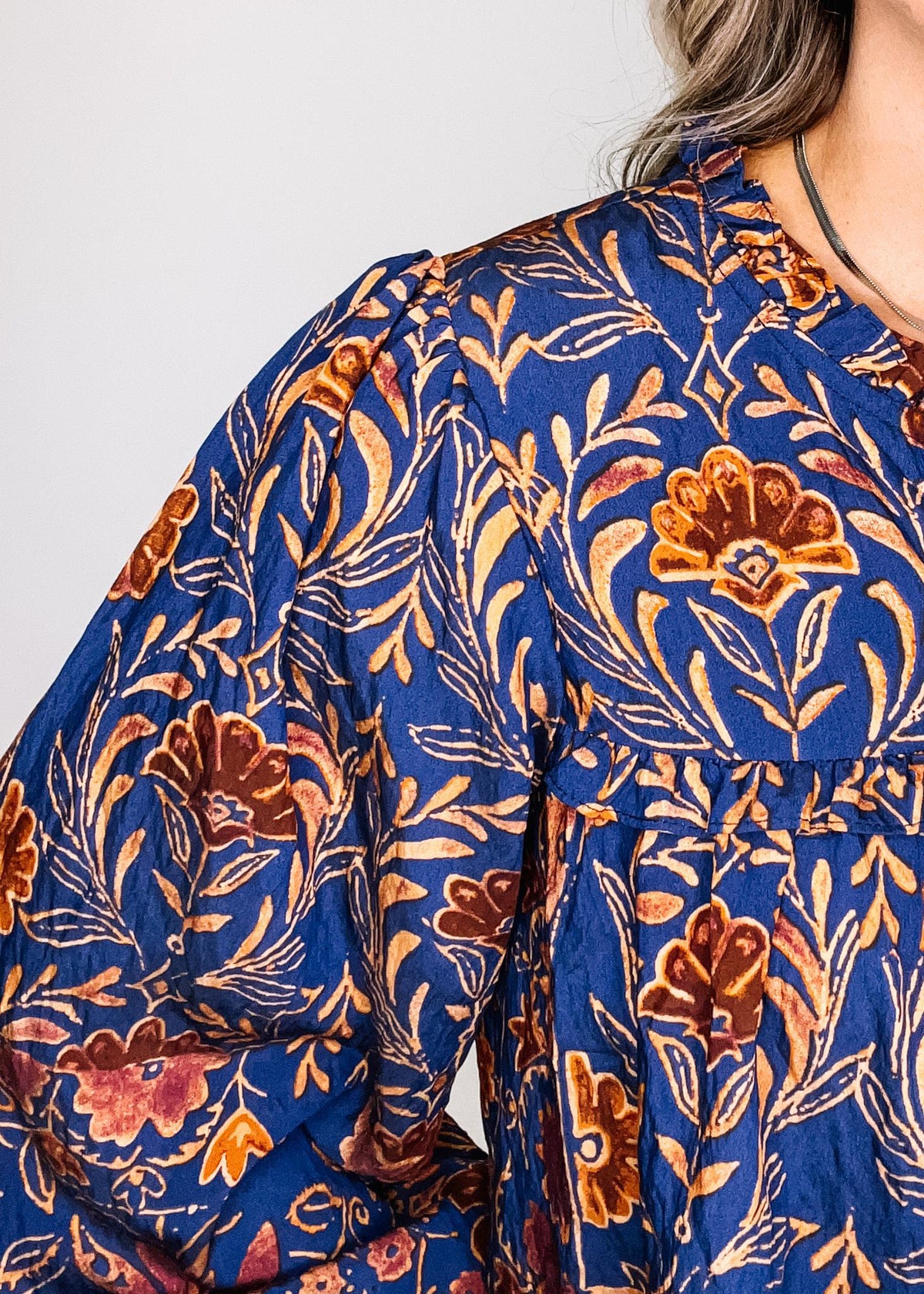 Navy and Amber Floral Blouse