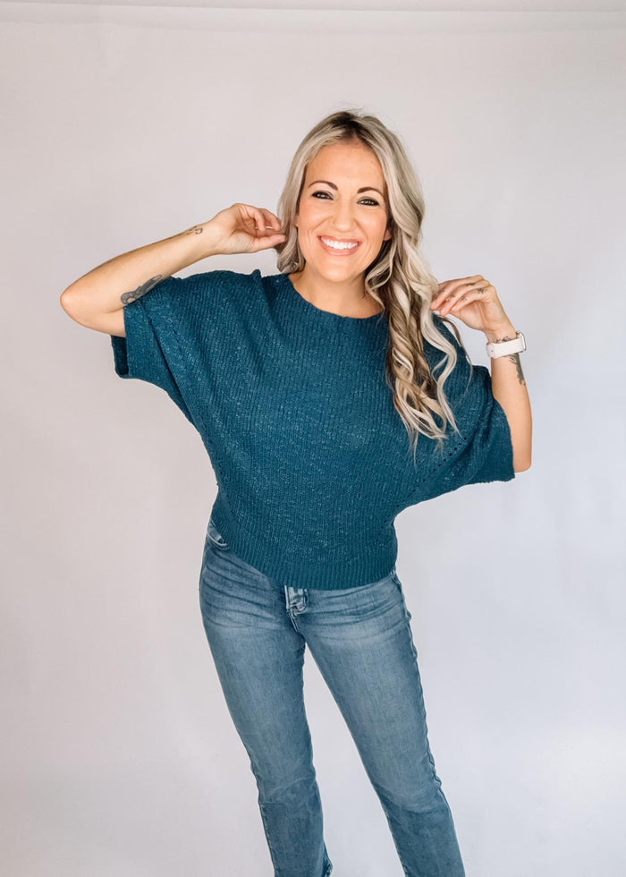 Textured Half Dolman Knit Top