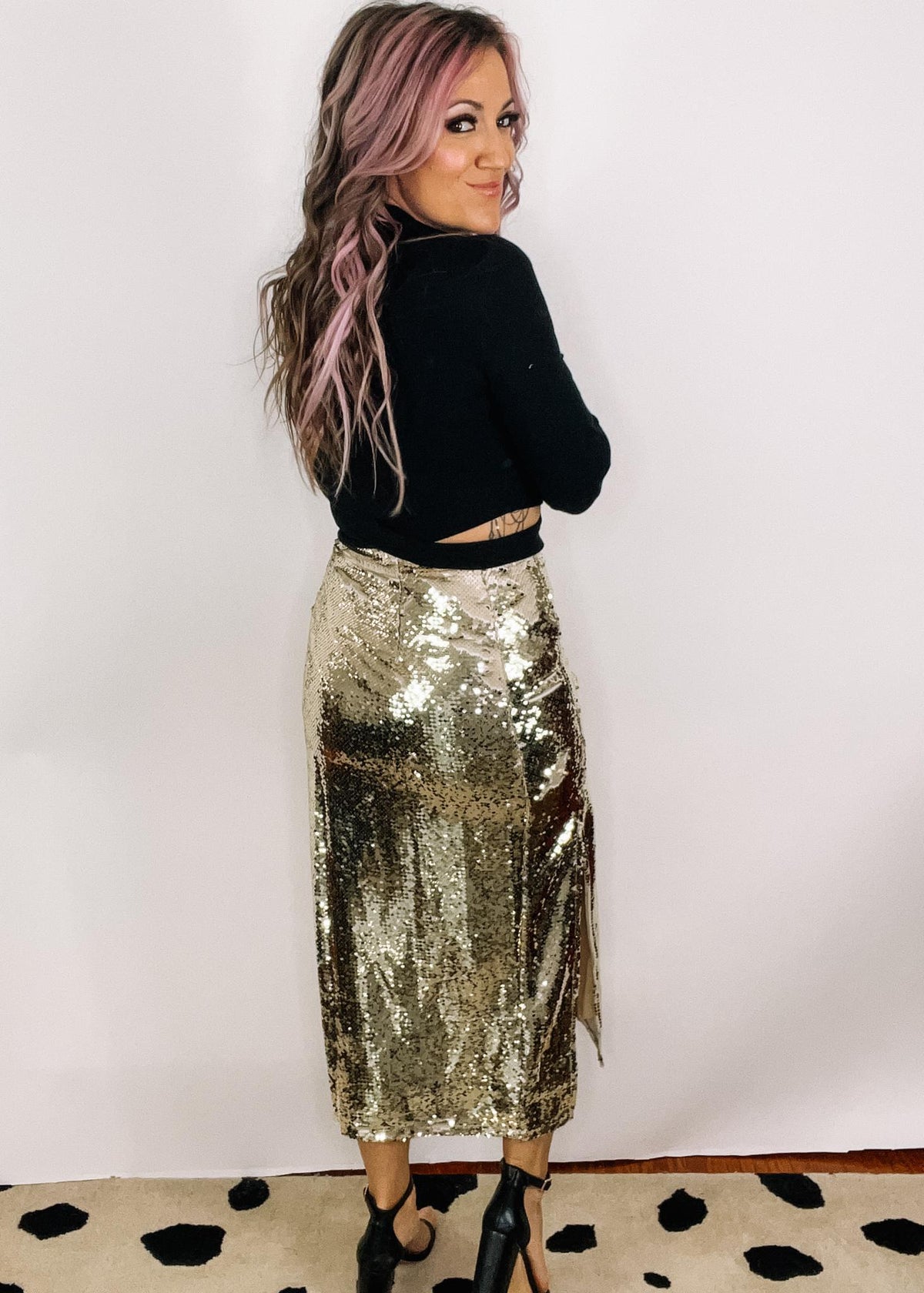 Side Slit Sequin Skirt