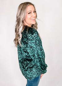 Green and Black Velvet Damask Top