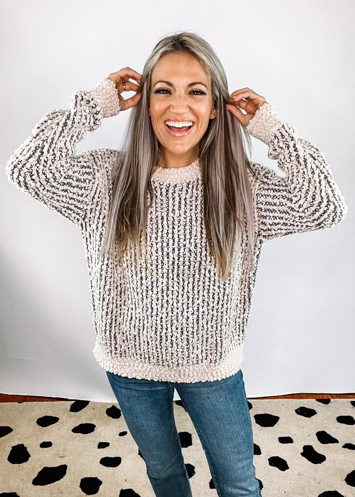 Slate Blue Popcorn Knit Sweater