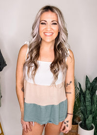 Taupe and Sage Waffle Tiered Top