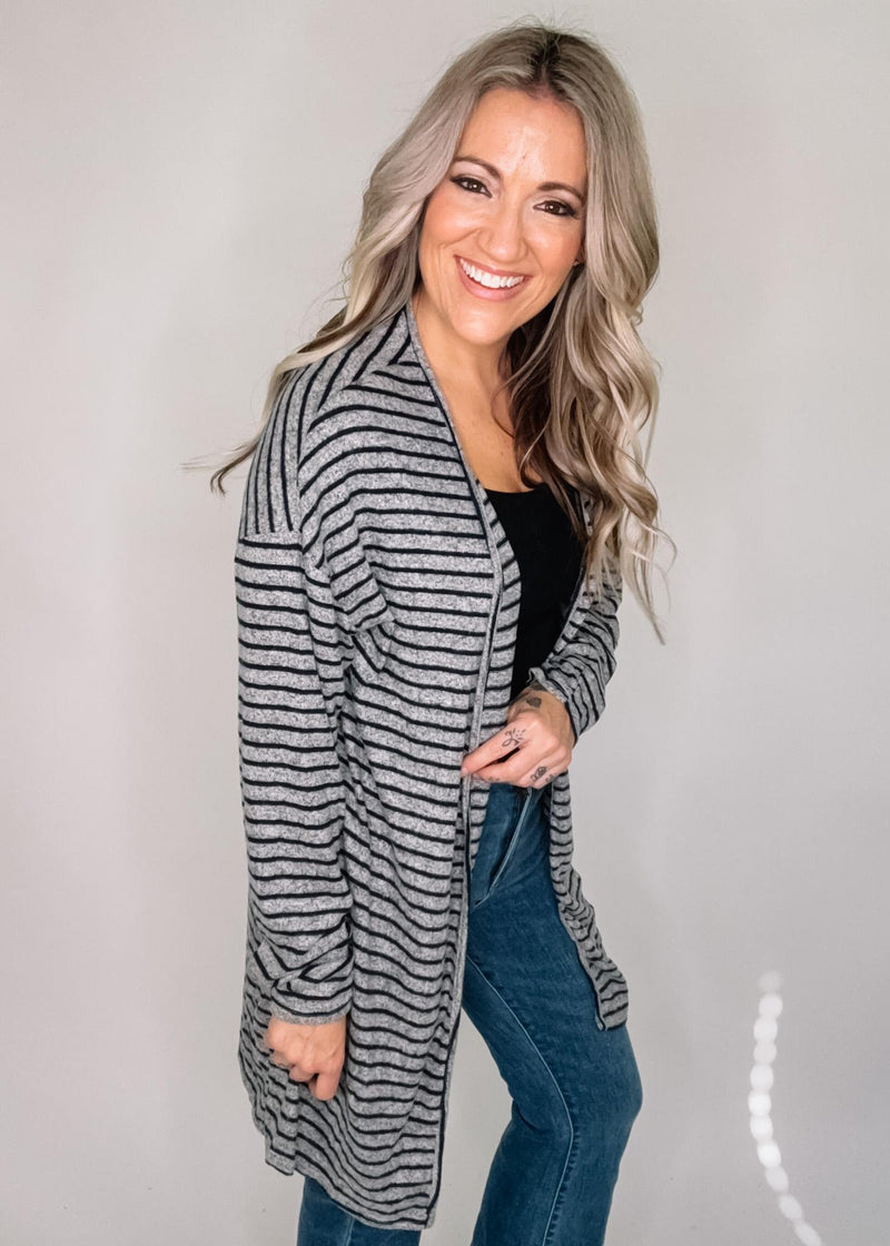 BLACK FRIDAY- Grey Navy Stripe Duster