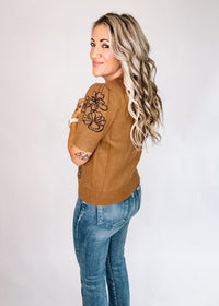 Artistic Flower Sweater with Puff Sleeves