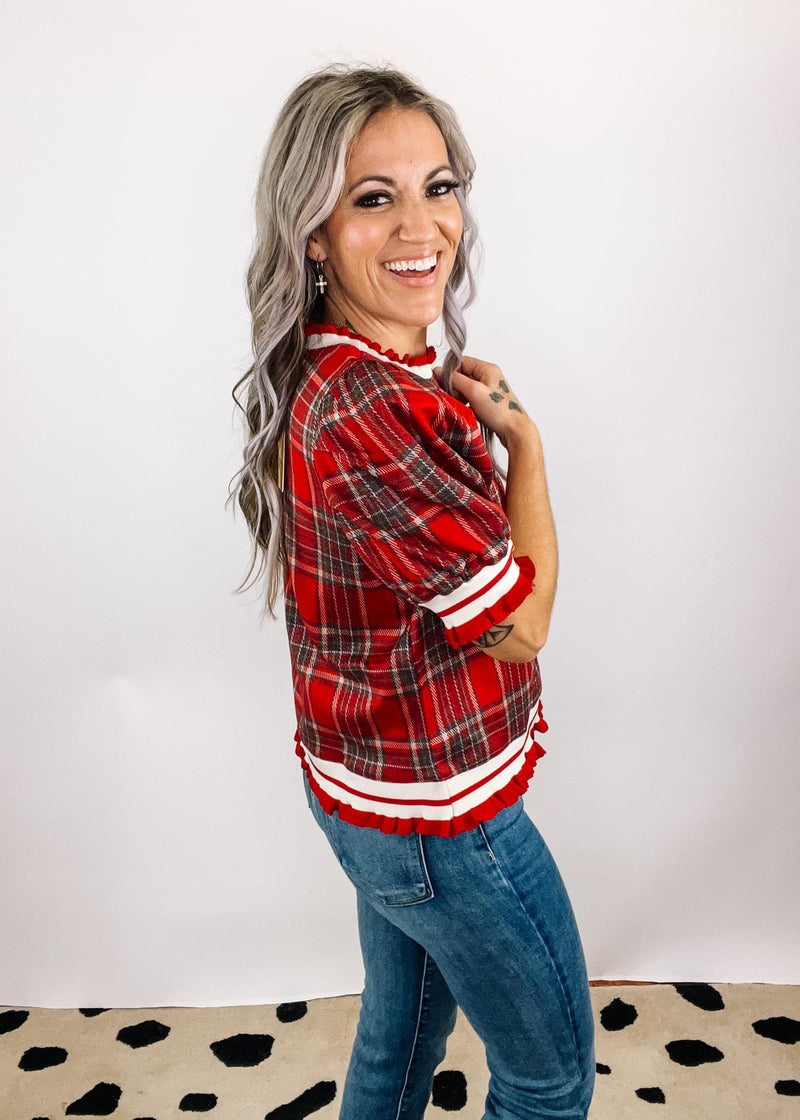 Holiday Plaid Puff Sleeve Top