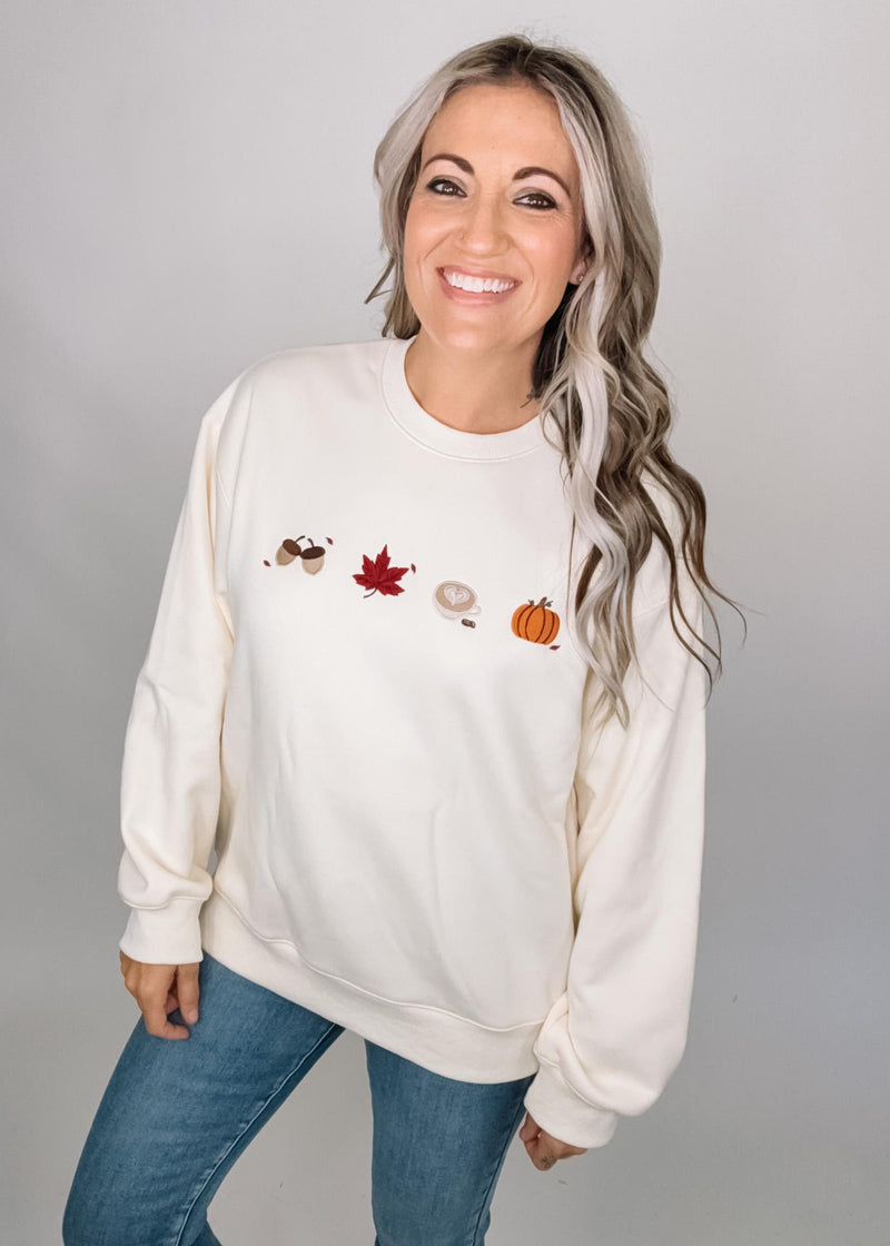 Cream Crew Neck Sweatshirt with Fall Icons
