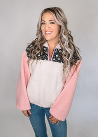 Ivory Floral and Pink Pullover
