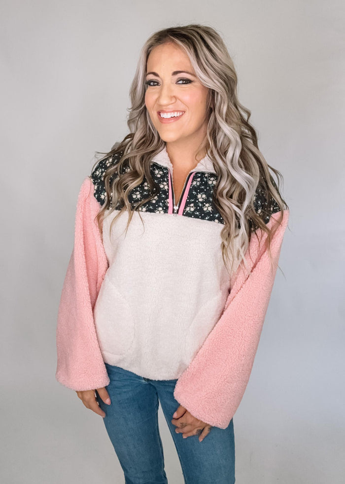 Ivory Floral and Pink Pullover