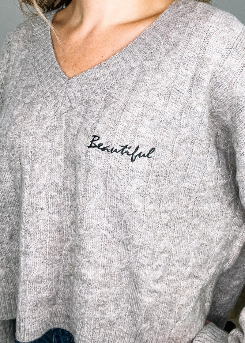 Beautiful Scripted Knit Sweater