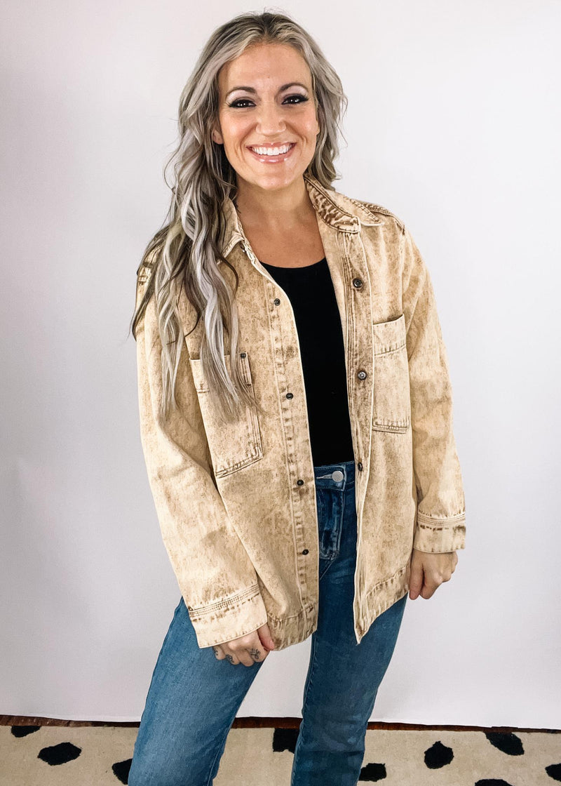 Taupe Vintage Washed Button Down Shacket