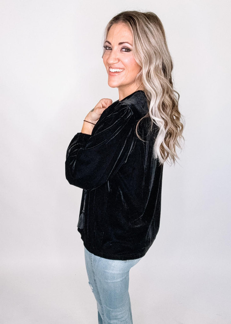 Black Velvet Embroidered Top