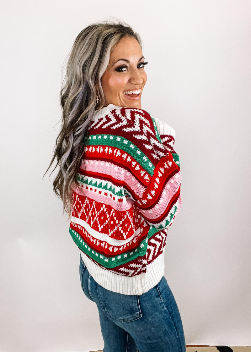 Pink Red Green Holiday Knit