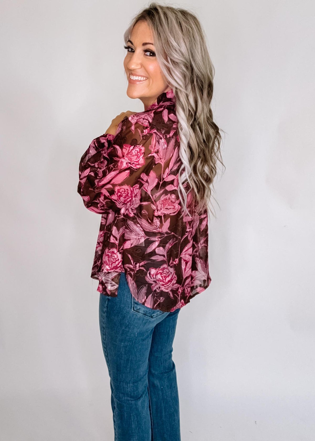 Sheer Mocha Bloom Blouse
