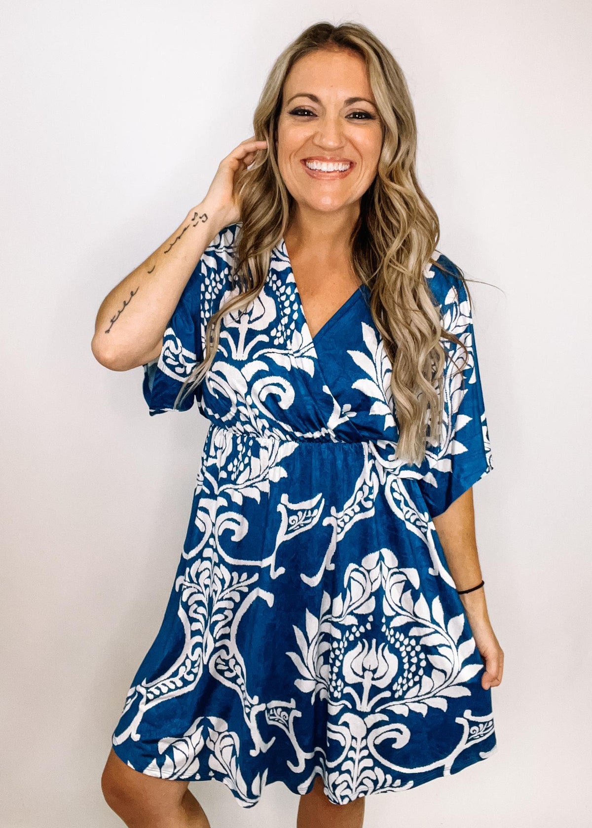 Blue and white Floral Wrap Dress
