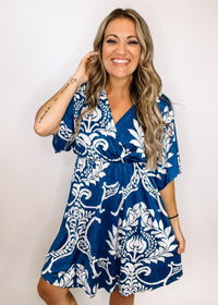 Blue and white Floral Wrap Dress