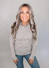 Mock Neck Lurex Striped Top