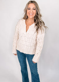 Cozy Textured Collared Sweater Top