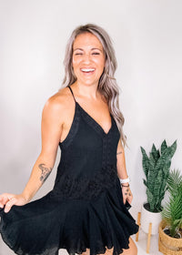 Black Eyelet Lace V Neck Cami Dress