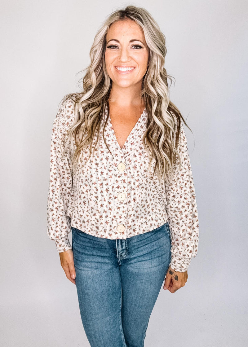 Floral Rib Knit Cardigan