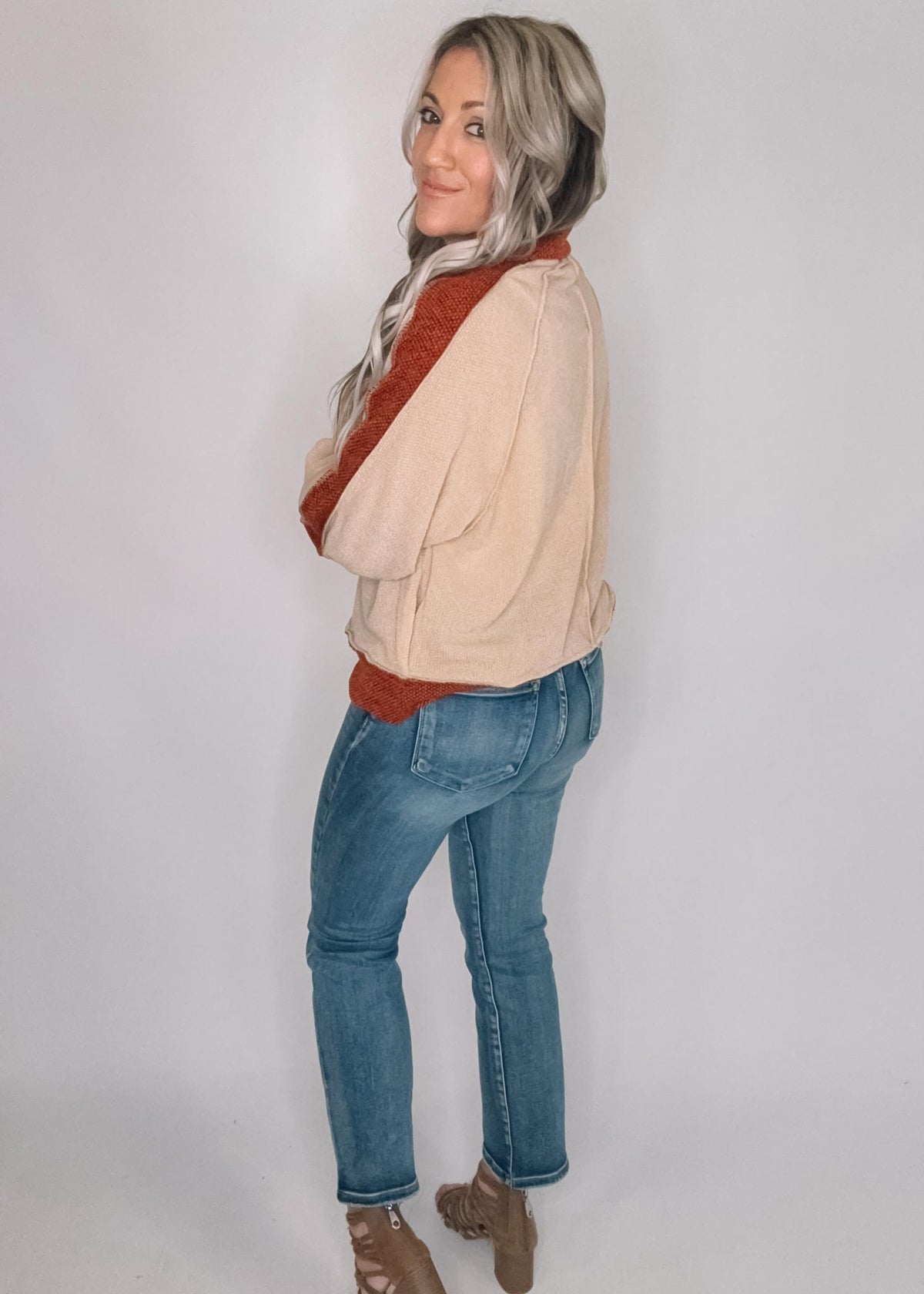 High Neck Zip Up Two Tone Jacquard Jacket