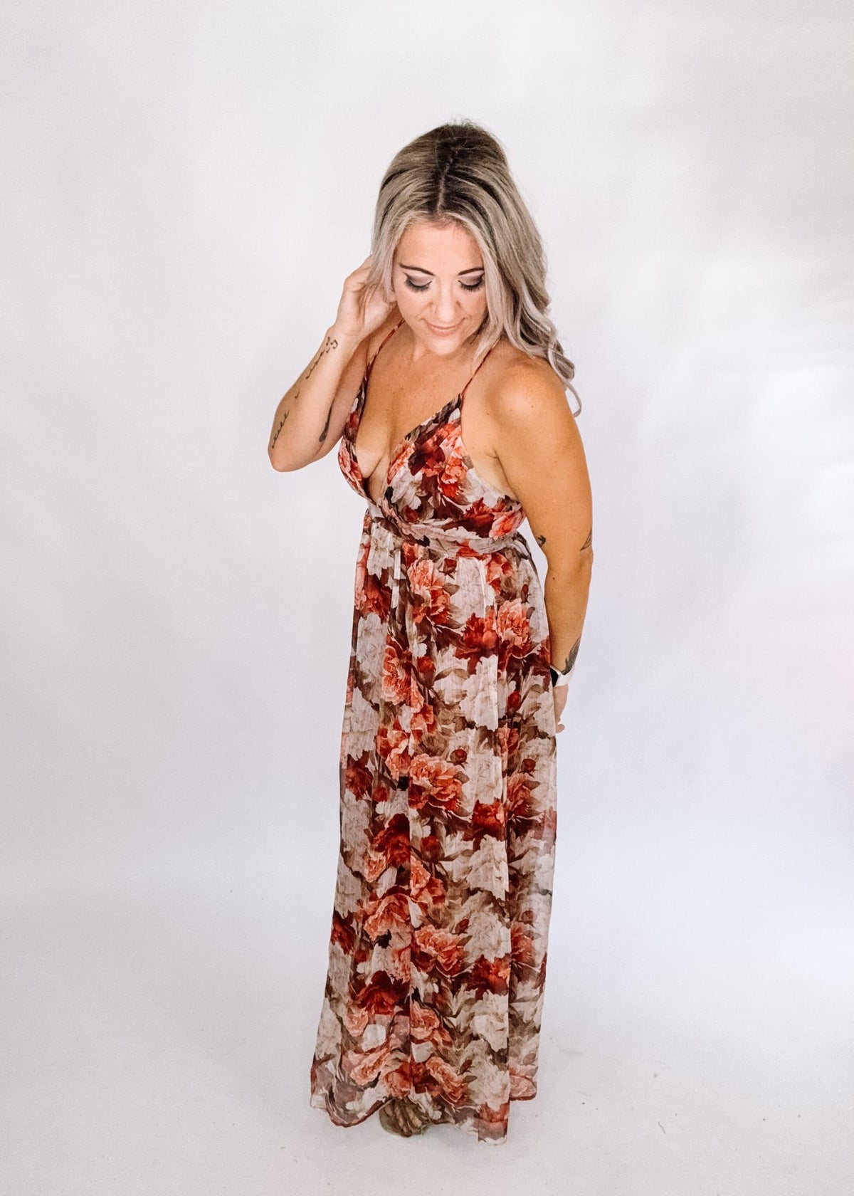 Fall Floral Cross Maxi Maxi Dress