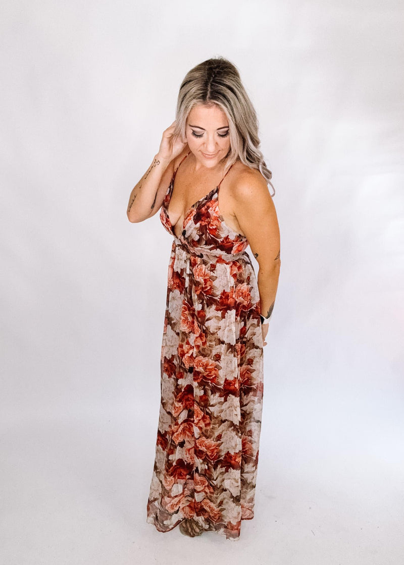 Fall Floral Cross Maxi Maxi Dress