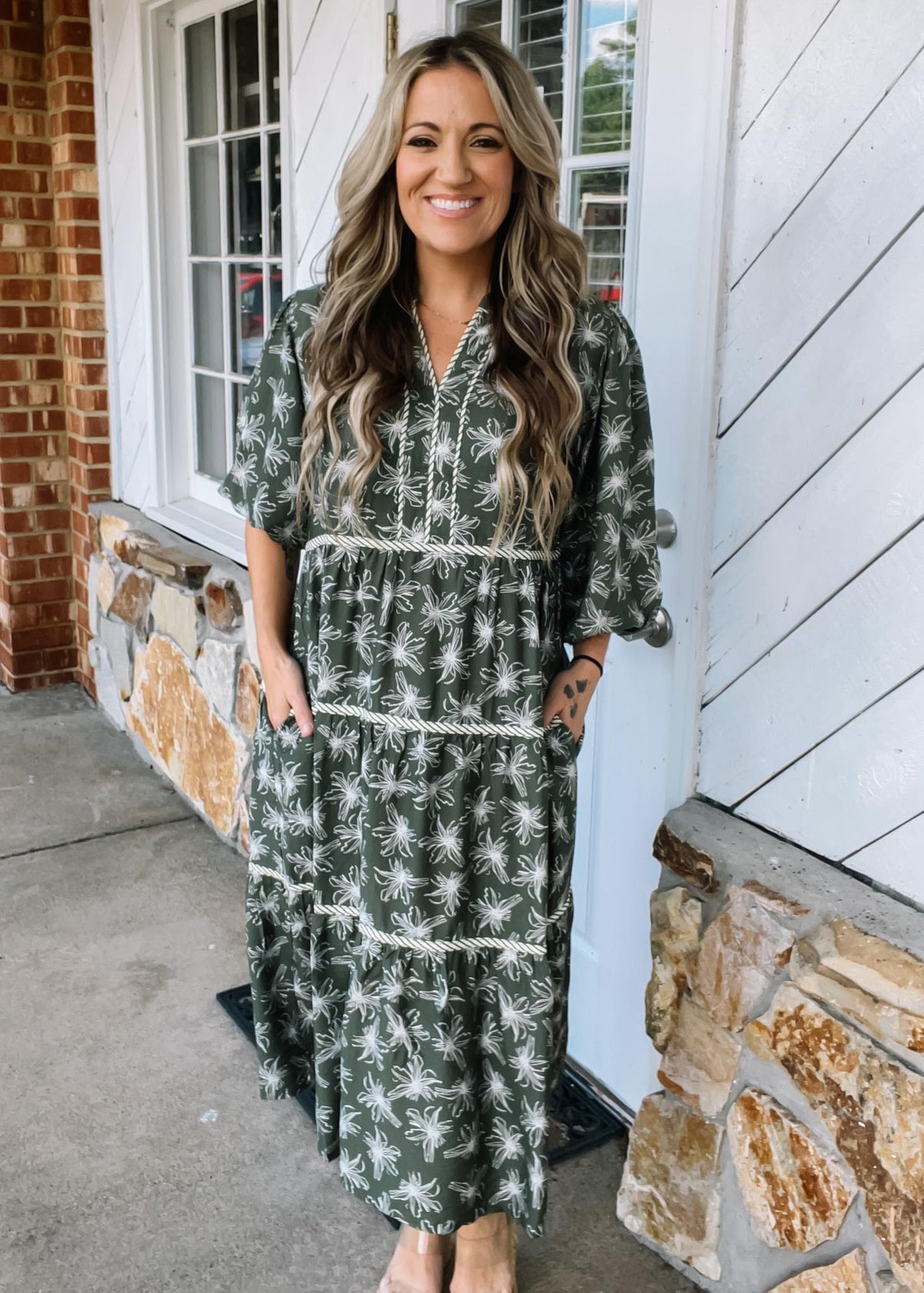 Olive Midi Dress with Contrast Binding