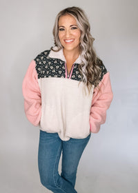 Ivory Floral and Pink Pullover