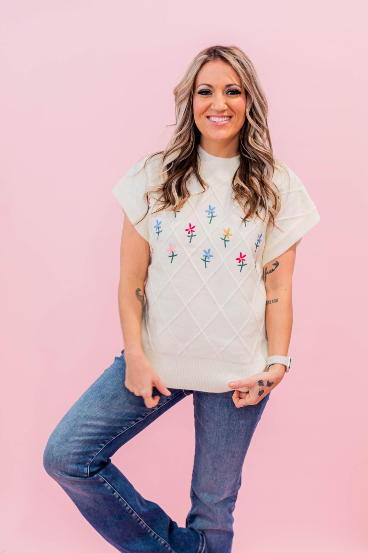 Floral Detail Sweater Vest Top