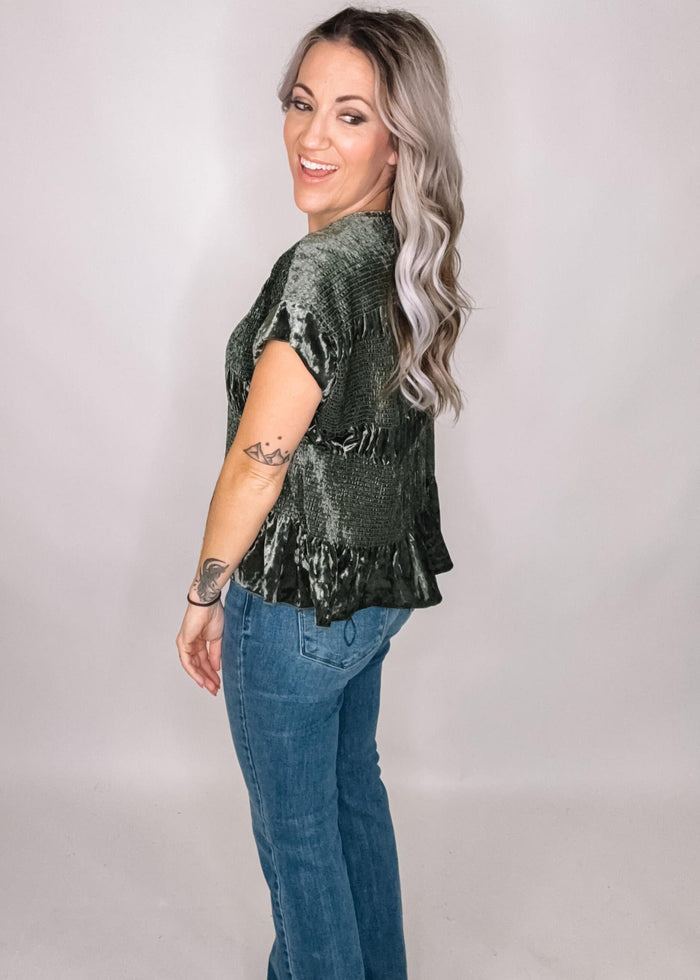 Green Velvet Textured Top