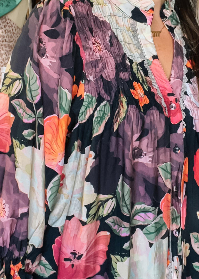 Floral Button Front Boho Blouse