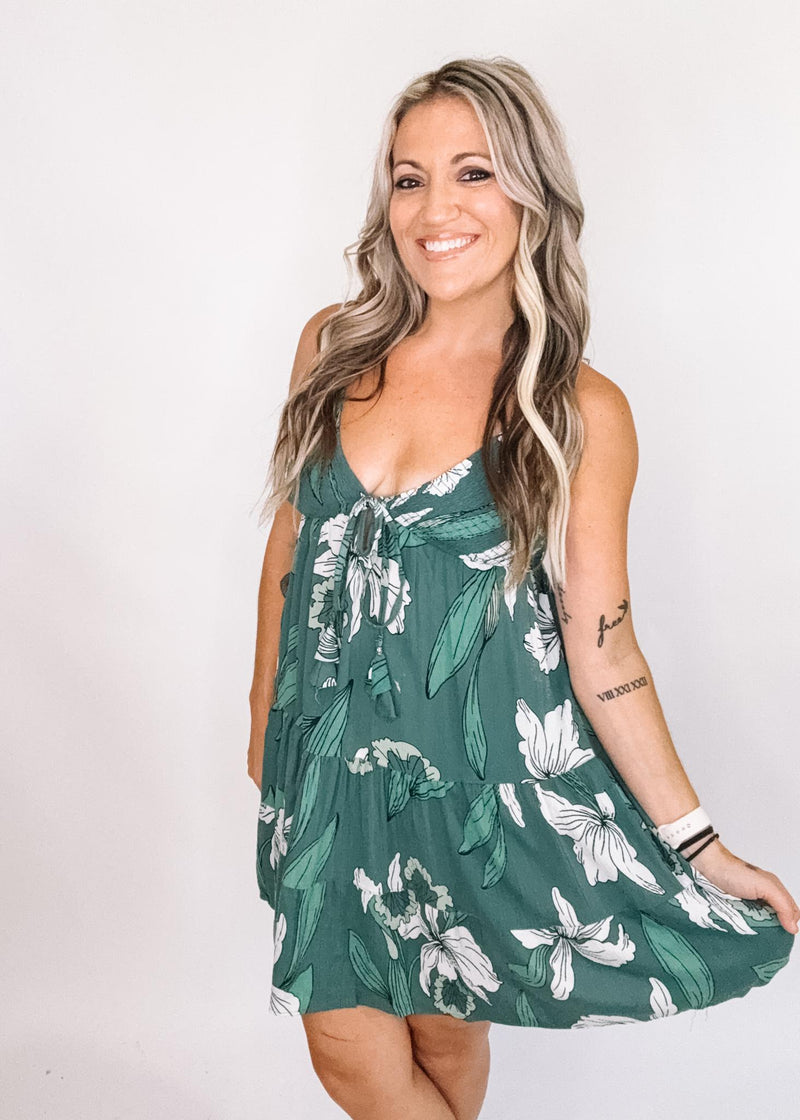 Jade Floral Smocked Mini Dress