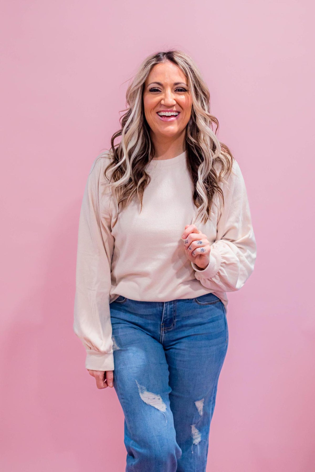 Classic Cream Top with Shoulder Cutouts