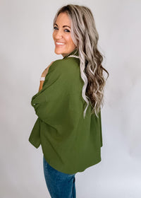Olive Embroidered Trim Poncho Top