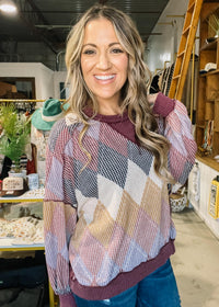 Plum Argyle Oversized Top