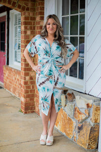 Tie Dye Front Twist Midi Dress