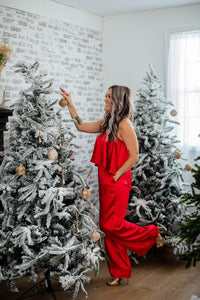 Cherry Red Satin Tube Top Jumpsuit