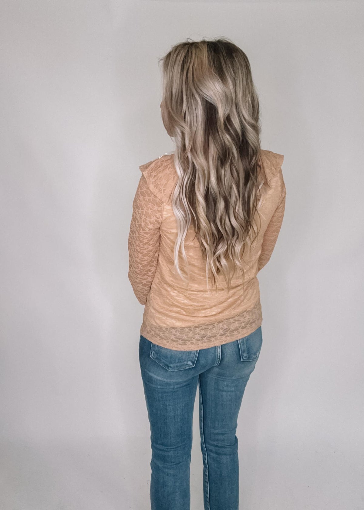 Taupe V Neck Ruffle Detail Top
