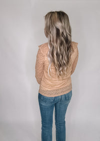 Taupe V Neck Ruffle Detail Top