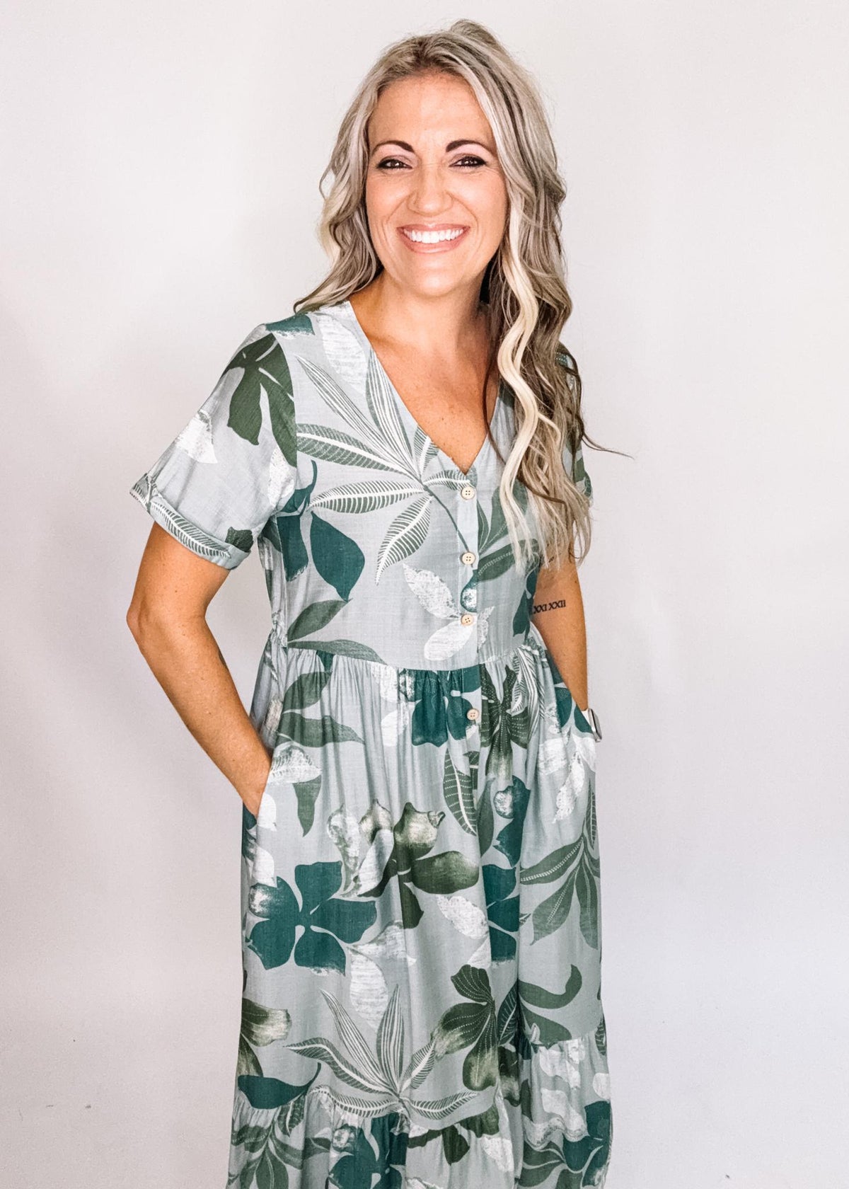 Sage Multi Floral Print Midi Dress