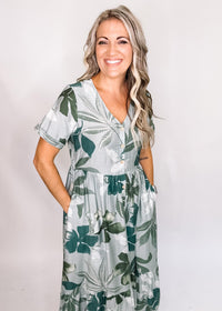 Sage Multi Floral Print Midi Dress