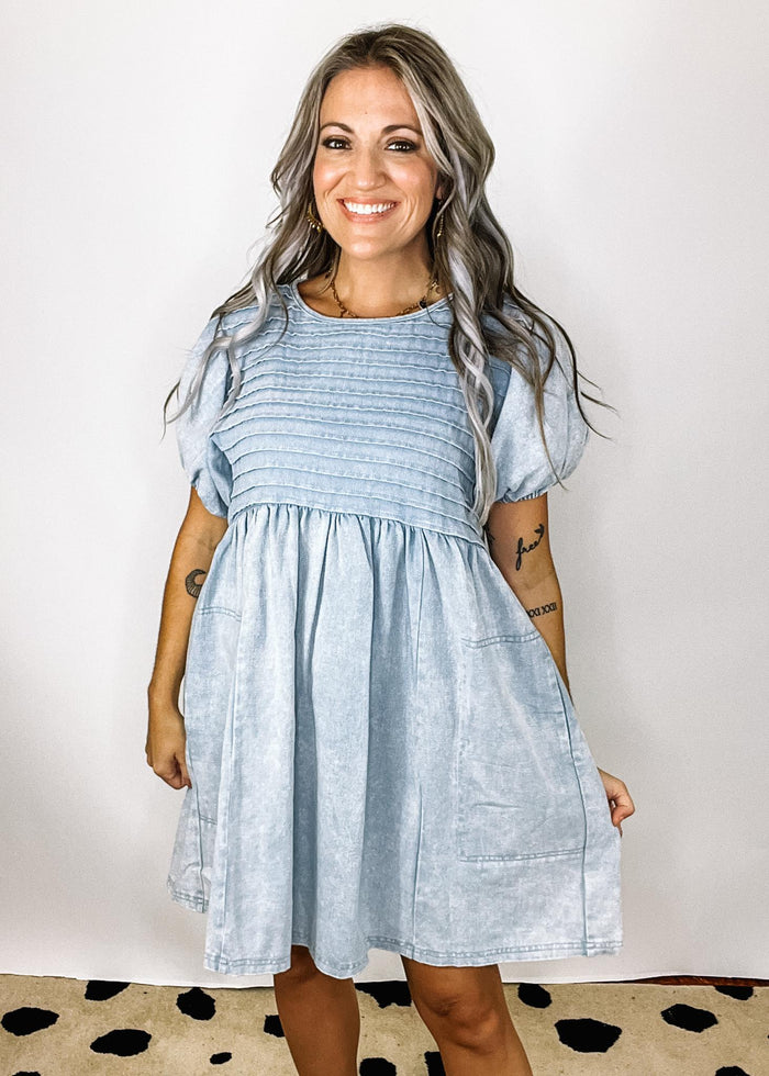 Chambray Dress with Pintuck Detail