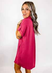 Mauve Drop Shoulder Button Up Dress