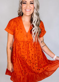 Drop Shoulder Embroidered Eyelet Dress