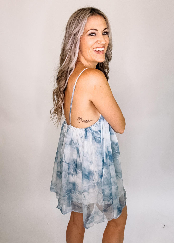 Blue Tie Dye Chiffon Romper
