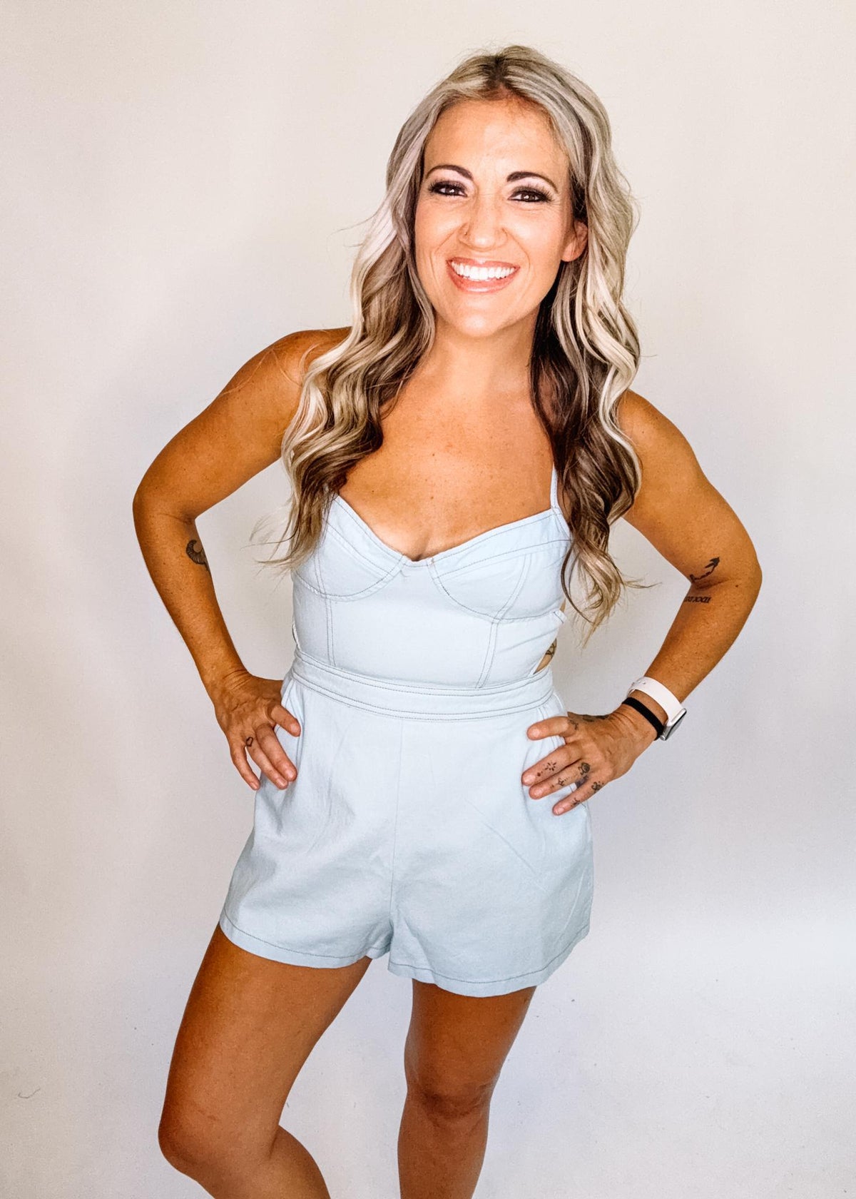 Denim Lace Back Romper