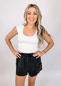 Black Vintage Wash Woven Shorts