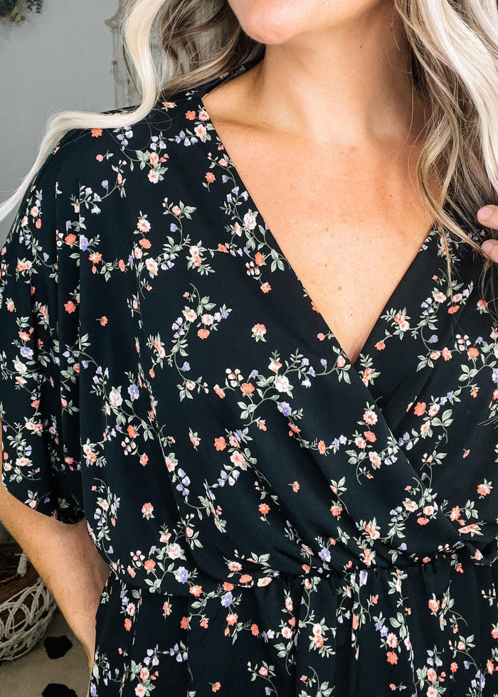 Micro Floral Faux Wrap Top