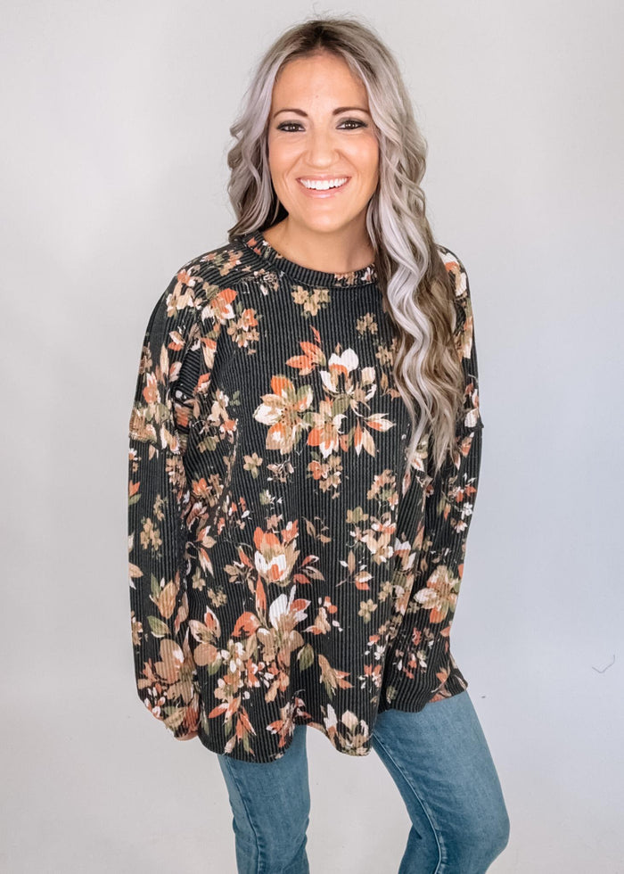 Floral Ribbed Dolman